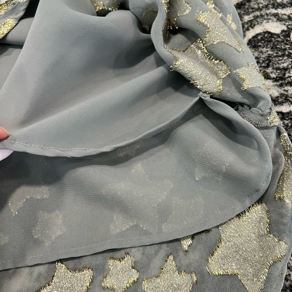 LOFT blue gray chiffon short sleeve blouse with gold stars - Picture 7 of 14
